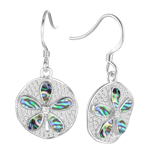 sterling silver sand dollar abalone earrings
