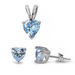 sterling silver aquamarine cz heart earring and pendent set