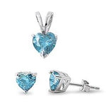 sterling silver blue topaz cz heart earring and pendent set