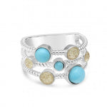 Larimar and Sand seven bezel set Ring/ sand from York beach/ by Dune