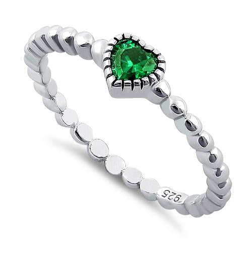 sterling silver beaded emerald cz heart ring