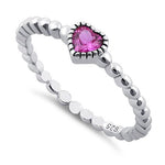 sterling silver beaded pink cz ring