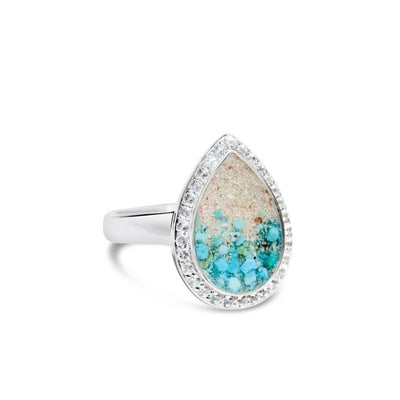 Teardrop Ring with White Topaz - Turquoise Gradient