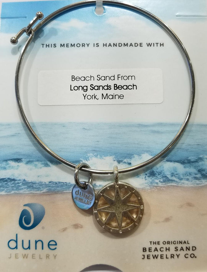 dune jewelry silver sand compass bracelet with sand from York beach Maine