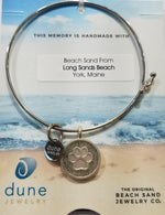 dune jewelry silver dog paw bracelet with sand from York beach Maine
