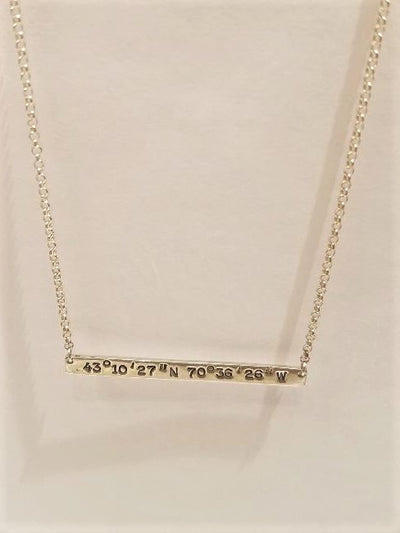 sterling silver york beach coordinates bar necklace