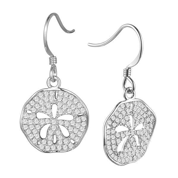 sterling silver pave cubic zirconia sand dollar earrings